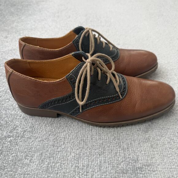 Clarks Shoes Mens Size 9 Brown Two Tone Leather Saddle Oxford Lace Up Casual - Picture 3 of 12